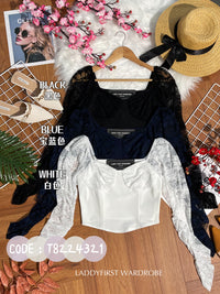【T8224321】透视蕾丝网纱长袖时装上衣【A-R1-C3】