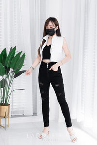 【L552192】【网站福利款✨】独家爆款牛仔破洞高腰长裤，有口袋【A-R1-C1】