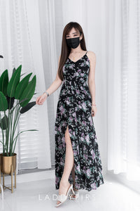 【D22894】独家爆款性感V领吊带碎花雪纺连身长裙，肩带可调节【A-R2-C6】